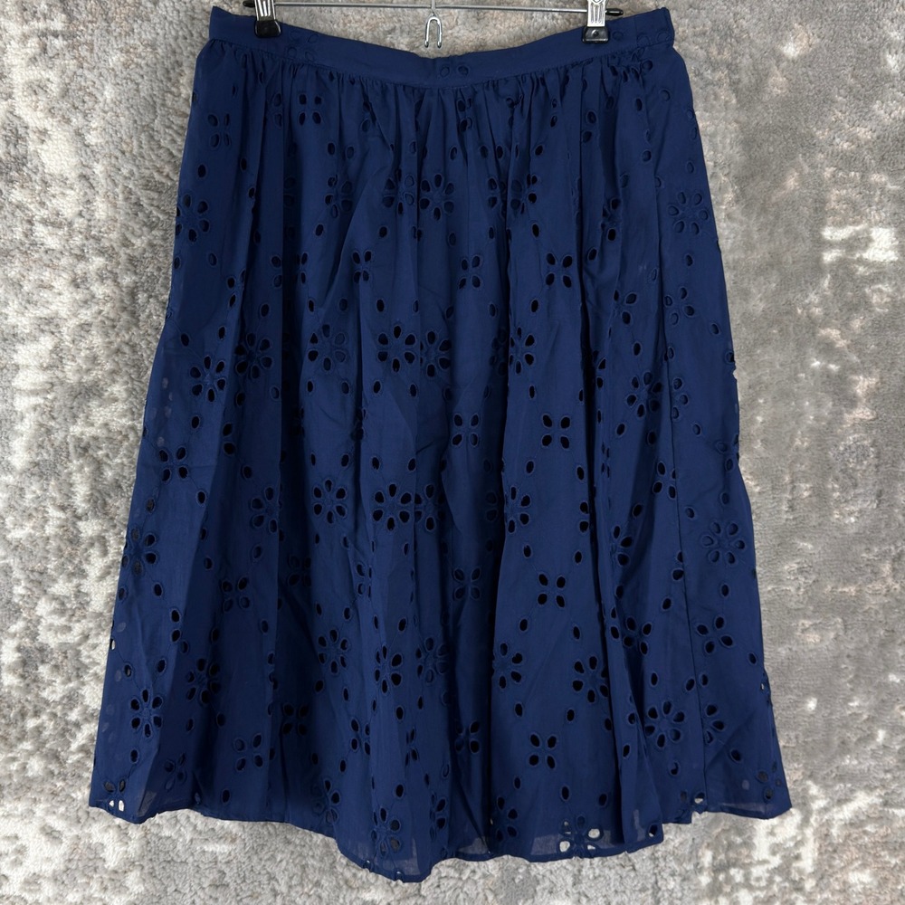 J.Crew Size M Eyelet Cotton Midi Skirt Navy Blue Women